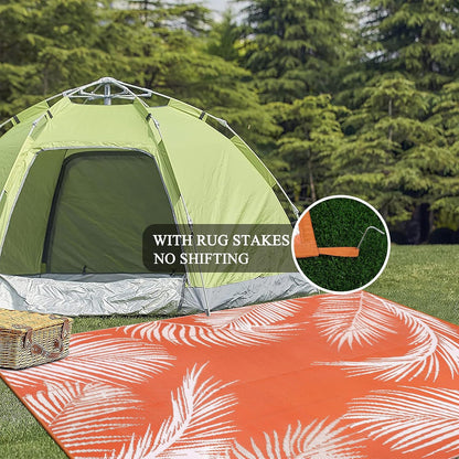 Pauwer Waterproof Outdoor Rug 6x9, Reversible Plastic Straw Patio Camping Rug, Indoor Outdoor RV Mat Carpet for Deck, Camper, Porch, Balcony, Backyard, Picnic, Leaf Orange