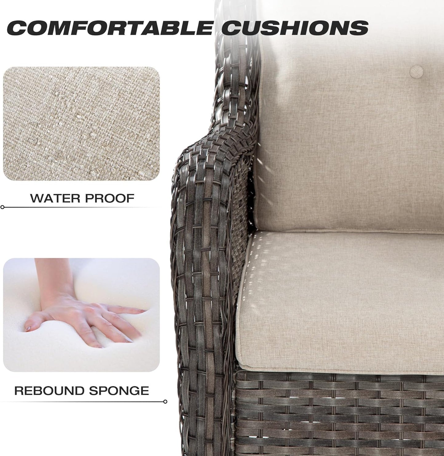 Joyside Wicker Patio Furniture Sets 7 Piece Set with One 3-Seat Sofa, Four Armchairs, Two Ottomans, Wicker Outdoor Furniture Sectional Conversation Set(Mixed Grey/Beige)