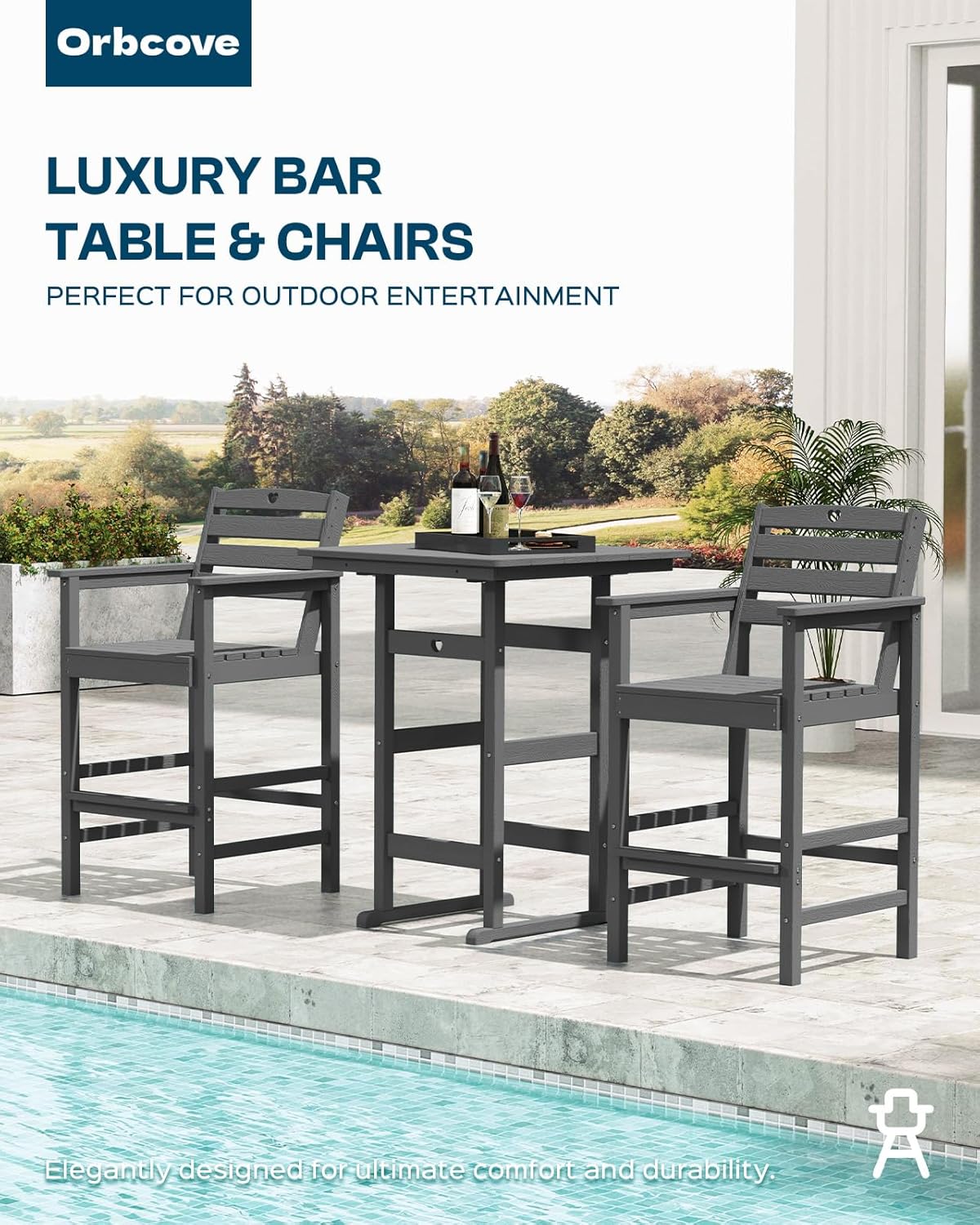Tall Adirondack Chairs Set of 4, HDPE Wood Balcony Adirondack Chairs Set with Heart Cutout Design, Weather-Resistant Bar Height Furniture for Deck, Porch, Pool (Grey)