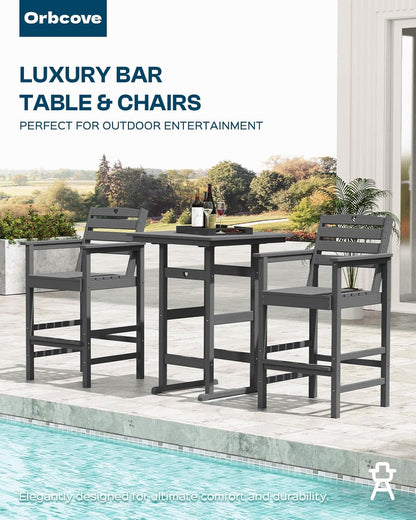Tall Adirondack Chairs Set of 2, HDPE Wood Balcony Adirondack Chairs Set with Heart Cutout Design, Weather-Resistant Bar Height Furniture for Deck, Porch, Pool (Grey)