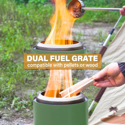 HGD 8.0 x 5.5 in Small Tabletop Fire Pit, Portable Mini Smokeless Table Top Firepit, Low Smoke Camping Stove for Outdoor & Patio, Fueled by Pellets or Wood, with Travel Bag, Stainless Steel, Green