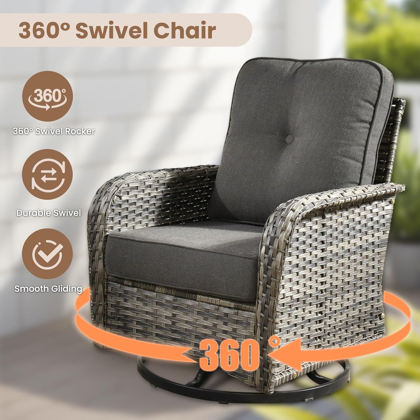 HOOOWOOO Patio Furniture Set,5 Pieces Outdoor Conversation Set,All Weather Wicker Loveseat Sofa Set with High Back Swivel Rocking Chairs Tables,Black