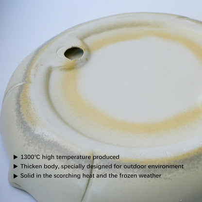 Ceramic Heavy Duty Ground Wild Bird Bath Bowl or Feeder for Outdoor Garden, Bowl Only (Beige)