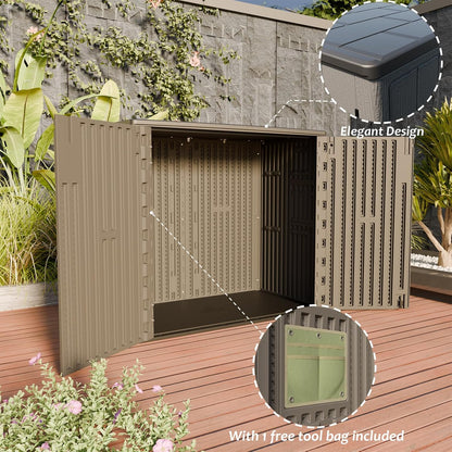 HOMSPARK 37 Cu.Ft Outdoor Storage Shed Weather Resistant, Multi Functional | Double-Wall Resin Storage Sheds & Outdoor Storage Box Waterproof for Backyard Garden Patio Lawn (Shallow Coffee)
