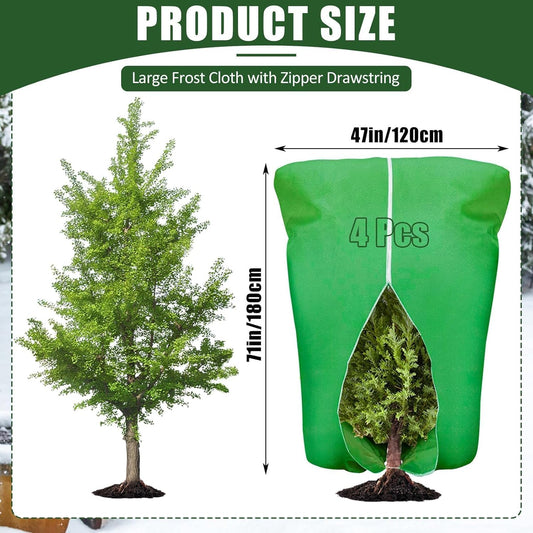 4 Pcs Plant Covers Frost Protection Bag 71" x 47" Winter Reusable Plants Jacket with Drawstring Shrub Protection Wraps Bags Frost Blanket for Winter Outdoor Garden Plants