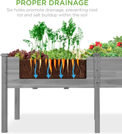 Best Choice Products 72x24x30in Raised Garden Bed, Elevated Wood Planter Box Stand for Backyard, Patio, Balcony w/Divider Panel, 6 Legs, 300lb Capacity - Gray