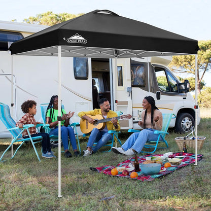 EAGLE PEAK Pop Up Canopy Tent with Wheeled Carry Bag, 8 Stakes, 4 Ropes, Easy Set Up Tent Canopy, 8x8 ft, Black