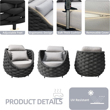 TWT Patio Sofa Set of 2 All-Weather Polyester Rope Balcony Furniture with Cushions & Pillows,Metal Armchairs Outdoor Patio Furniture Set for Indoor, Balcony, Backyard, Deck, Poolside, Cream