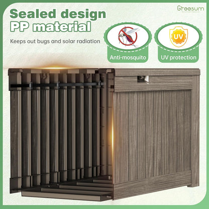 Greesum 120 Gallon Outdoor Storage Box with Lock - Large Resin Deck Box, Reinforced Lid for Garden, Patio, Lawn, Coffee