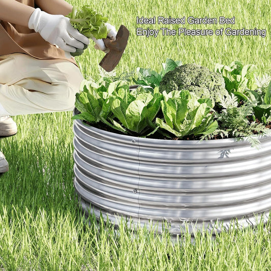 4 Pack 3x3FT Round Galvanized Raised Garden Bed Outdoor,Metal Garden Bed for Vegetables,Steel Raised Beds for Gardening,Above Ground Garden Box for Flower