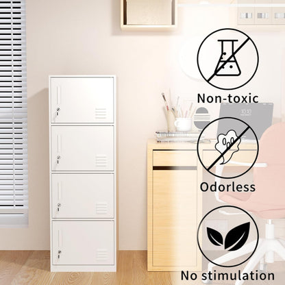 4 Door Metal Storage Locker Cabinet for Office, Home, Gym, School, Steel Cabinet to Storage File, Toys, Shoes and Sports Equipment, Locker Organizer for Gym Office Bedroom (4 Door, White)