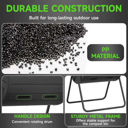 Dual Chamber Tumbling Composter 43 Gallon Large Outdoor Tumbling Composter Efficient Batch Composting Easy Turn Design (Black)