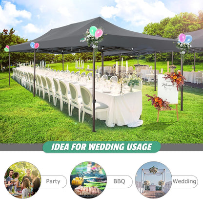 COBIZI 10x20 Pop Up Canopy Heavy Duty Without Sidewalls, Commercial Heavy Duty Pop Up Tent for Parties All Weather Waterproof and UV 50+ Wedding Tent with Roller Bag(Legs Upgraded),Grey