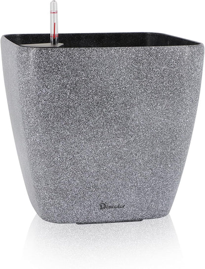 Dexceder 15x14 Self Watering Planter with Wheels Indoor Outdoor, Inner Mat Design, Thickened Large Floor Standing Flower Plant Pot with Water Level Indicator (Stone Matte)
