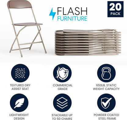 Flash Furniture Hercules Series Plastic Folding Chair - Brown - 20 Pack 650LB Weight Capacity Comfortable Event Chair-Lightweight Folding Chair