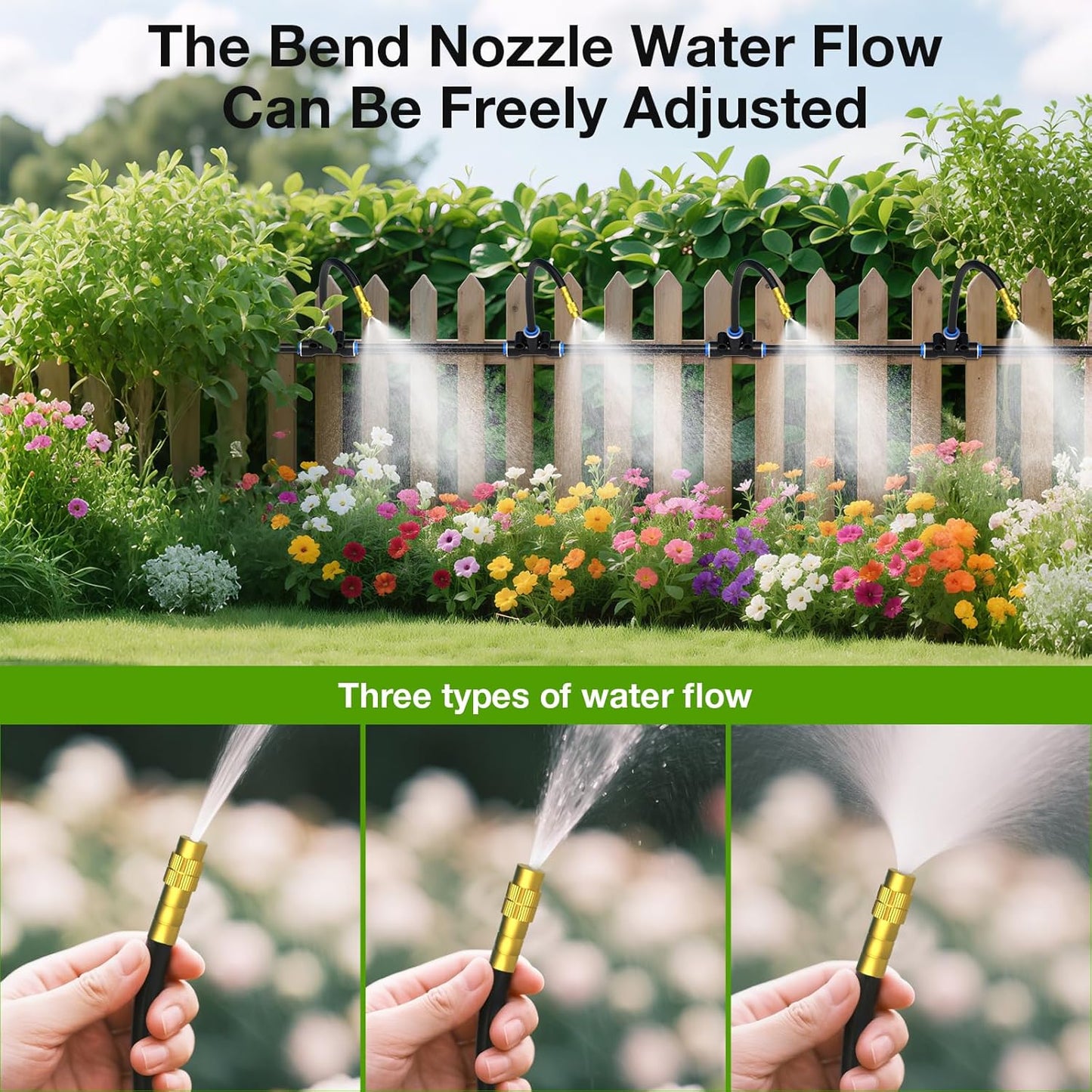Mixc 100Ft 1/4" Drip Irrigation System,2025-Upgrade Garden Irrigation Kit with 16pcs Adjustable Copper Nozzles,Automatic Atomizing Watering System for Outdoor,Raised Bed,Potted Plant,Lawn,Greenhouse
