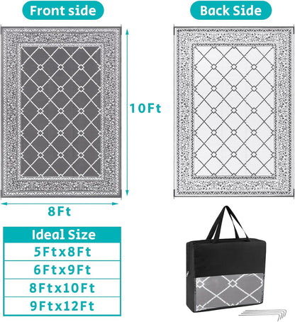 HEBE Outdoor Rug Waterproof 8x10, Reversible Plastic Straw Rug RV Camping Rug, Indoor Outdoor Patio Mat Clearance, Outside Carpet for Porch,Deck,Camper,Balcony,Backyard,Picnic