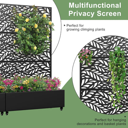 Casaphoria Metal Raised Garden Bed with Trellis and Wheels, 72"x47"x16" Planter Box for Climbing Plants, Vegetables & Vines, Features Drainage Holes and Privacy Screen (Black-Spring)