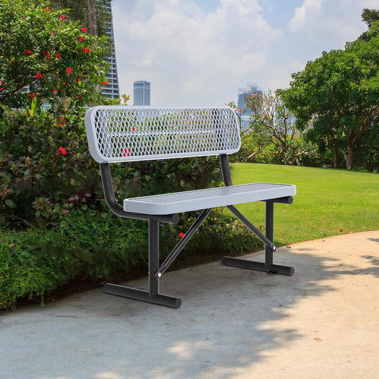 4FT Benches for Outside, Heavy-Duty Outdoor Garden Bench W/Back, Metal Park Bench for Sitting Area, Commercial Bench for Patio Porch Backyard School Sports Church Locker Room Shopping Centers