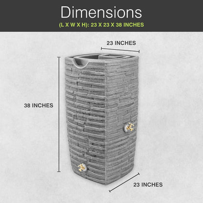 Good Ideas Rain Barrel, Faux Slate Riverwalk w/ 2 Brass Spigots, 50-Gal, Light Granite