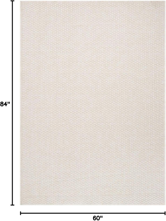 Easy Jute Rug 5x7 Indoor Outdoor Natural Rugs Solid Fiber Rug Woven Area Rug Boho Easy Clean Inside Carpet for Living Room Bedroom Dining Room Hallway or Outdoor Patio Porch (5 X 7 Bone)
