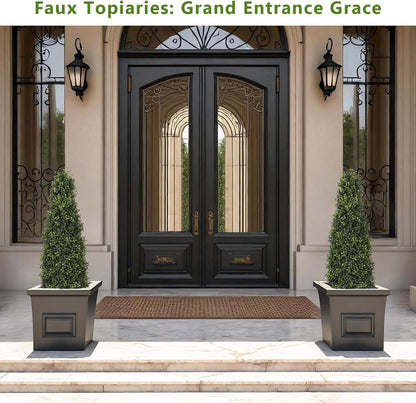 4ft Artificial Boxwood Topiary Trees (Set of 2) - UV Resistant Faux Plants Outdoor, Realistic 48in Fake Potted Bushes and Shrubs for Front Porch, Planter, Patio - Low Maintenance & Evergreen