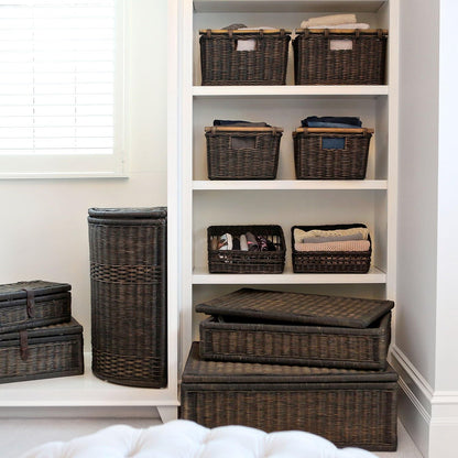 The Basket Lady Pole Handle Wicker Storage Basket, Medium, 16 in L x 12 in W x 8.25 in H, Antique Walnut Brown
