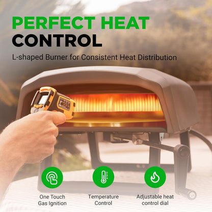 NutriChef Outdoor Pizza Oven with 360° Rotating Pizza Stone | Adjustable Heat Control Dial, Includes Pizza Peel, Stone & Regulator with Hose | Cooks 12" Pizza in 60 seconds | 25.2 x 16.1 x 14 IN