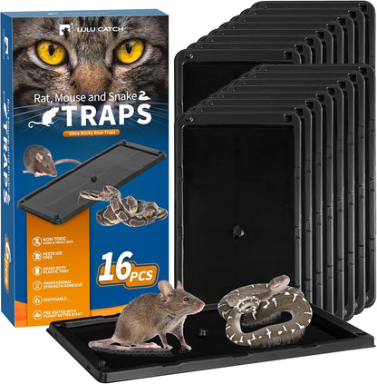 LULUCATCH Sticky Mouse Trap, 16 Pack Large Glue Traps, Pre-Baited Heavy Duty Non-Toxic Bulk Glue Boards Mouse Traps Indoor for Mice, Snakes, Rat, Insects, Cockroaches & Spiders, Pet Safe Easy to Use