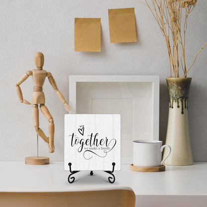 Eronm Desk Sign, Home Office Decor, Together We Make a Family, 5 inches Square Wood, Iron Sign, Perfect for Home, Office, Gifting