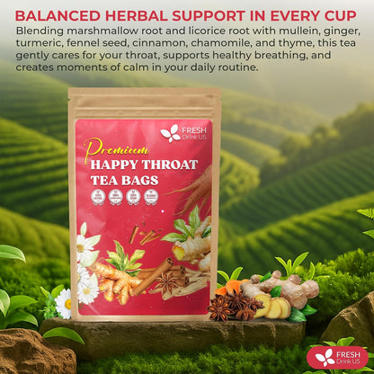Premium Happy Throat Herbal Tea – 75 Bags Of Supper Tea Blend: Marshmallow Root, Slippery Elm & Ginger – Dry & Sore Throat Relief – Caffeine-Free, No Honey, No Citrus – No Sugar