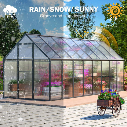 CDCASA 6x16 FT Greenhouse for Outdoors, Large Polycarbonate Greenhouse Aluminum Greenhouses w/Vent Window, Swing Door & Easy Assembly Walk-in Green House for Patio, Backyard, Garden, Black