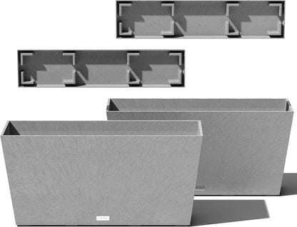 Veradek Midori Long Trough Planter (Light Grey, 31 inch - 2 Pack with 2 Saucer Trays)