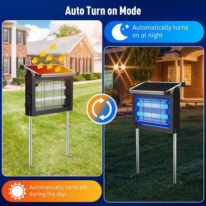 Solar Bug Zapper, 4500V IP66 Waterproof Outdoor Portable Rechargeable Electric Mosquito Killer for Camping, Patio, Garden Mosquito Zapper for Outdoor Use
