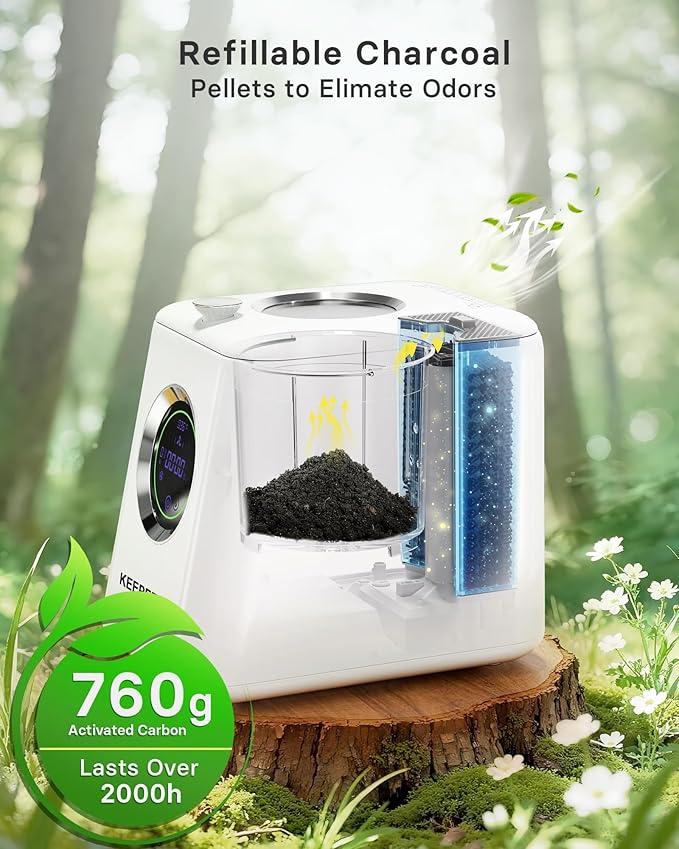 1 Gallon Eectric Kitchen Composter, Smart Mill Food Recycler with Large Touch Screen, Compost Bin Indoor with 4 Sharktooth Blades, 0.5kWh Per Cycle Energy-efficient, Odorless, Low Noise, Auto-Cleaning