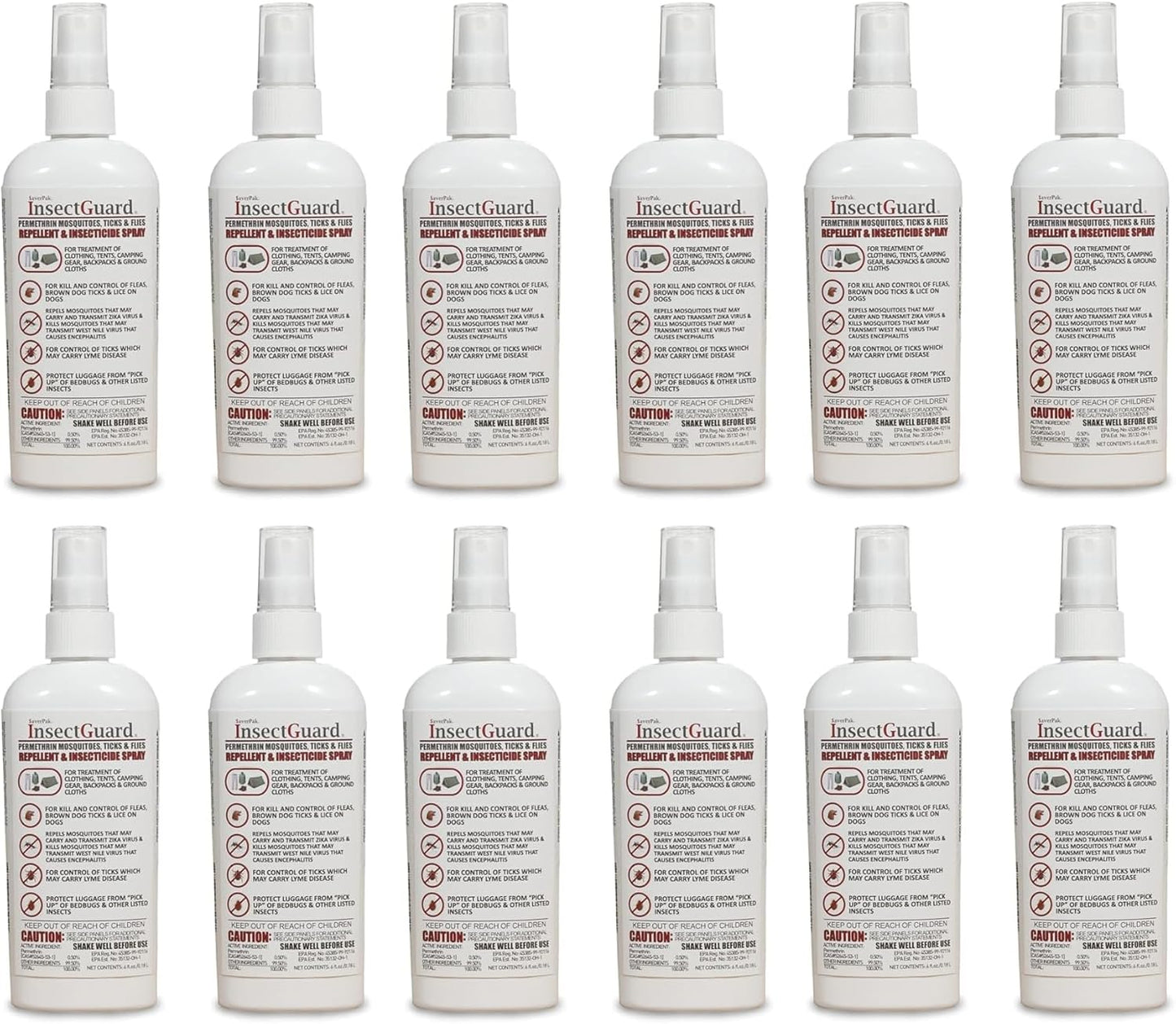 $averPak InsectGuard Permethrin Mosquitoes, Ticks and Flies Repellent & Insecticide Pump Spray (6oz) 12 Pack - Case Pack