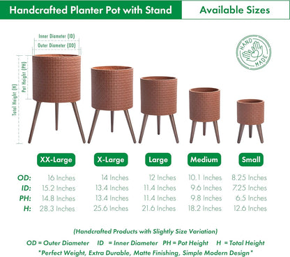 D'vine Dev 14 Inch Modern Geometric Tile Patterned Sleek Planter Pot with Stand, Indoor Outdoor Decorative Plant Holder, Terra Cotta, 88-Z-D-3