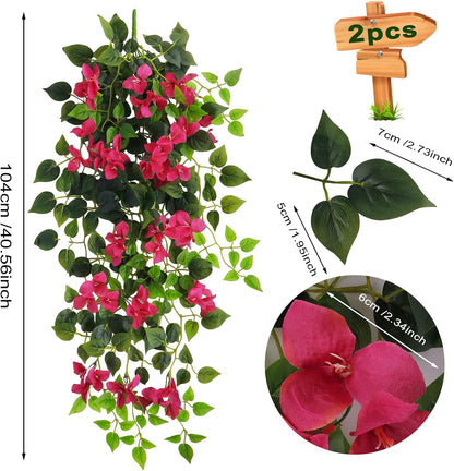 Fake Hanging Flowers Plants Bougainvillea Artificial,UV Resistant Faux Silk Flower Fabric Vine for Indoor Outdoor Garden Porch Eave Fence Wedding Wall Spring Summer Decor