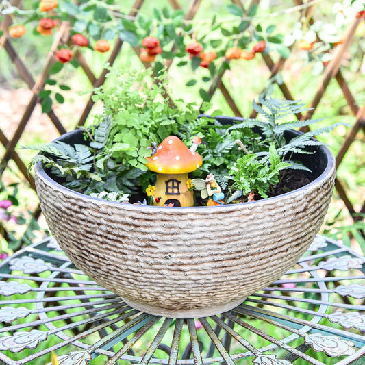 Sungmor Large Garden Bowl Planter Water Plant Pot, Miniature Landscaping Succulent Planter, 15.6 Inch Marble Texture Water Lily Pots, Small Fountain Base Mini Fish Pond Bird Bath