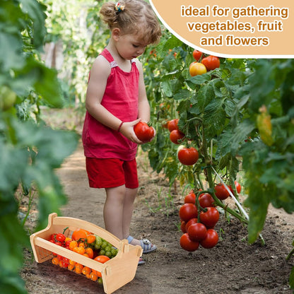 Large Garden Hod Harvest Basket 13 x 9 x 7 Inch, Wooden Harvesting Basket with Handle for Gardening Gathering Gardener Gifts for Wedding Flower Centerpiece Washing Holding Fruits Vegetables