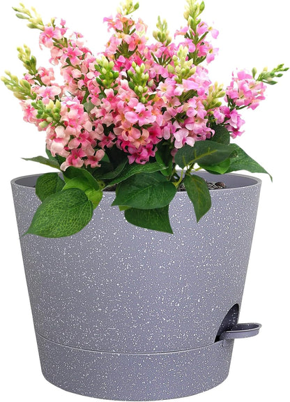 12 inch Large Self Watering Pots for Indoor Outdoor Plants, Plant Pots with Mesh Drainage Holes for Garden House Plants, Plastic Planters with Reservoir for Flower, Speckled Grey