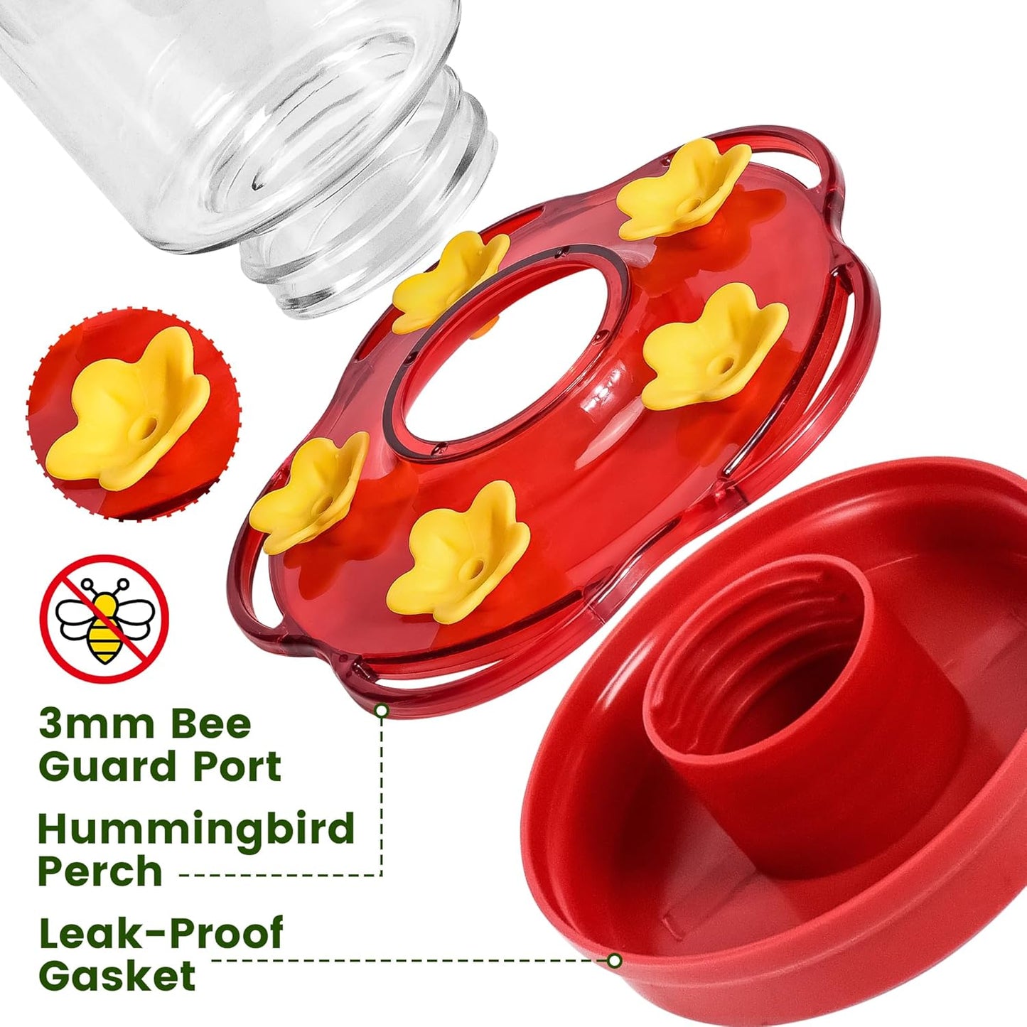 Plastic Hummingbird Feeders for Outdoors Hanging Ant and Bee Proof, 1 Pack 15 Ounces Red Hummingbird Feeder with 5 Feeding Ports and Perches, Built-in Ant Moat, Outside Garden Décor (Plastic, 1)