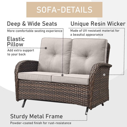 HUMMUH 5-Piece Patio Furniture Set with Fire Pit,Wicker Patio Glider Loveseat Outdoor Swivel Rocker Chairs for Backyard,Poolside,Deck
