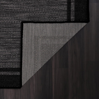 CAMILSON Indoor Outdoor Rug, 9x12 Bordered Dark Grey Black Modern Large Area Rugs for Indoor and Outdoor Patios, Kitchen and Hallway Mats, Washable Porch Deck Outside Carpet (Bordered Black, 9 x 12)