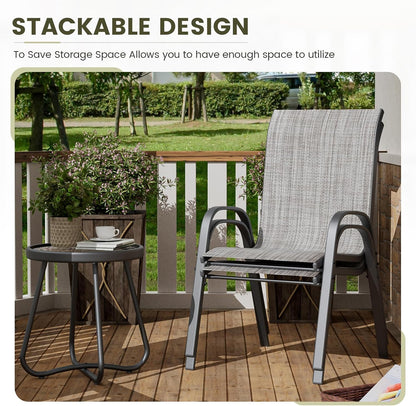 UDPATIO Patio Chairs Set of 2, Stackable Outdoor Dining Chairs with High Back, Breathable Textilene Fabric Outdoor Chair All Weather, 350LBS Capacity for Garden, Backyard (Light Grey)