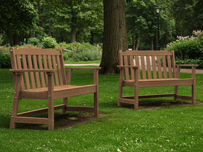 Ciokea 46" Heavy Duty Outdoor Bench Set of 2, HDPE Weatherproof Garden Bench, 2-Person Memorial Benches with 660 Lbs, Waterproof Patio Porch Benches for Outside Business Deck Office Backyard, Teak
