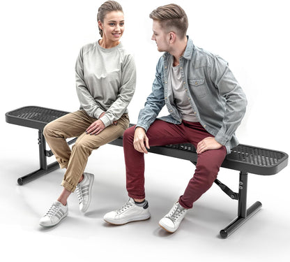 Heavy-Duty Outdoor Metal Bench, Thermoplastic-Coated, Portable, Weatherproof, Commercial-Grade for Parks, Gardens, Patios, Stores & More (6 Ft - Portable, Black)