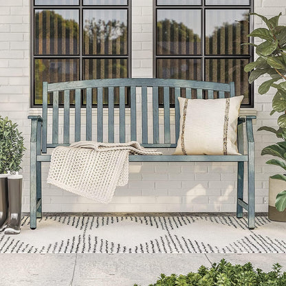 Grand patio 52" Farmhouse Outdoor Bench, Garden Benches with Anti-Rust Aluminum Metal Frame, Faux Wood Grain Finish Frame Patio Bench for Front Porch, Weathered Blue