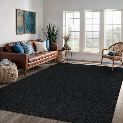 Easy Jute Rug 4x6 Indoor Outdoor Natural Rugs Solid Fiber Rug Woven Area Rug Boho Easy Clean Inside Carpet for Living Room Bedroom Dining Room Hallway or Outdoor Patio Porch (4 X 6 Dark Grey)