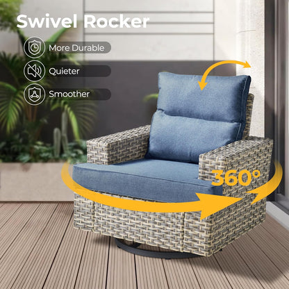 HOOOWOOO Outdoor Sectional Patio Furniture Set with Fire Pit Table,10 Pieces Wicker Conversation Sets L Shaped Couch,Extra Deep Out Door Sofa Outside Furniture with Swivel Chairs,Denim Blue